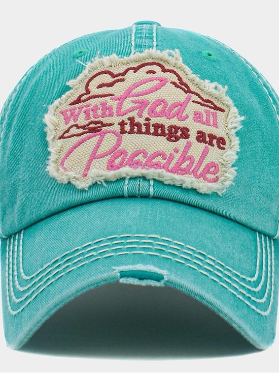 Accessories - Turquoise Embroidered 'With God All Things Are Possible' Baseball Cap